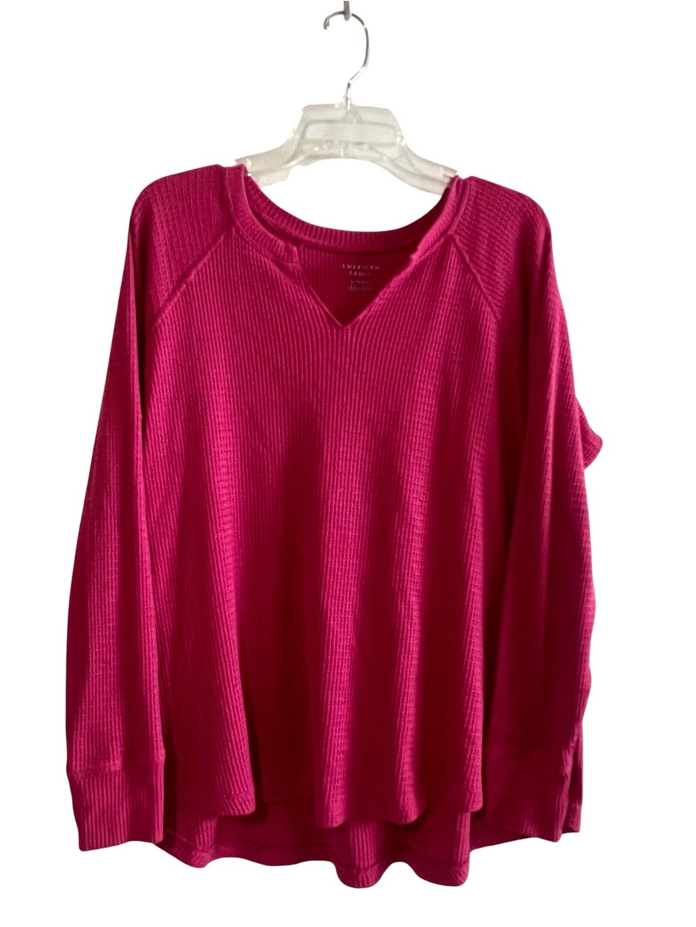 American Eagle Waffle Knit Long Sleeve Top Pink XL